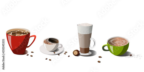 Cup of Fresh Coffee. Vector Illustration Set. Flat Style.