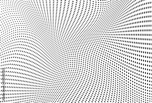Abstract halftone background. Monochrome grunge pattern of dots. The waves are smooth and chaotic. Pop art texture for business cards  posters  labels  business cards