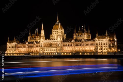 hungarian parliament in budapest by night.