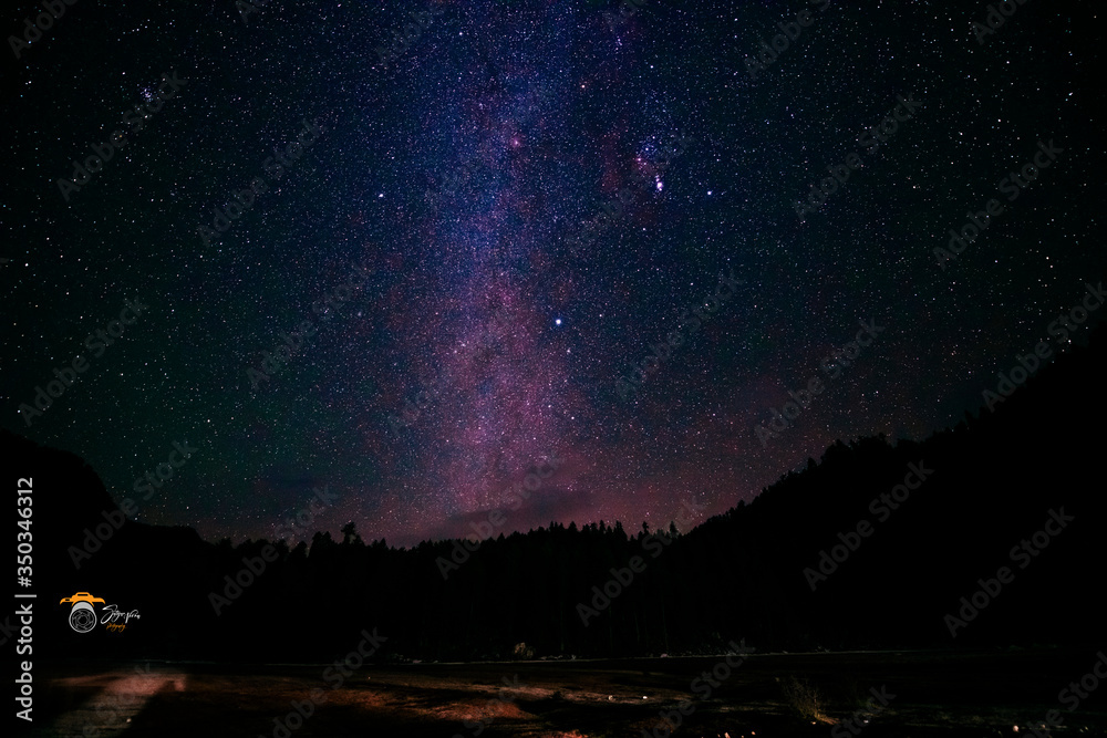 Naklejka premium night sky with stars. stars photography, spiti valley. night, sky, space, star, stars, galaxy, astronomy, nebula, light, moon, blue, black, universe, starry, dark, abstract, 