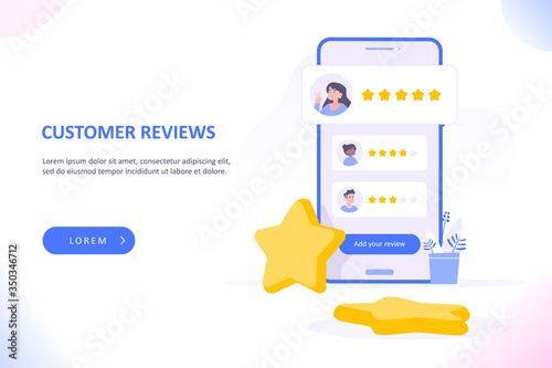 Customer review or rating concept. Freelancers or candidates by rating. Client satisfaction and user experience concept, vector illustration