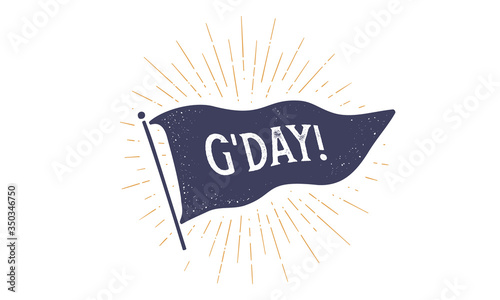 Goodbye. Flag grahpic. Old vintage trendy flag with text Goodbye. Vintage banner with ribbon flag, vintage style with linear drawing light rays, sunburst and rays of sun. Vector Illustration