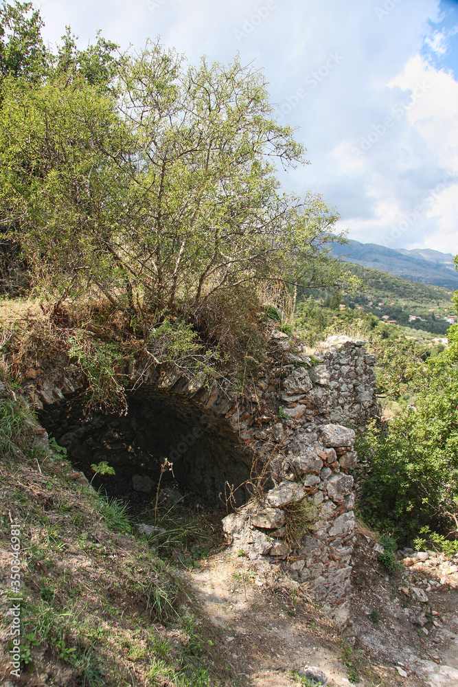 Ruins of Mystra. Dome vault ingrown into the ground. Peloponnese