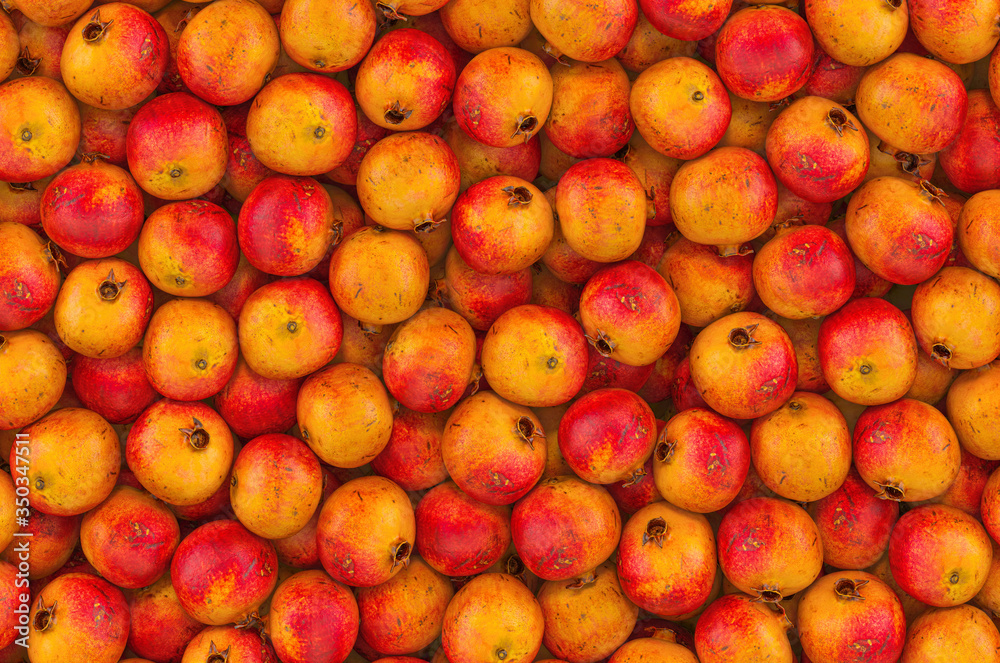 Background from pomegranates, top view. 3D rendering Background from pomegranates, top view. 3D rendering