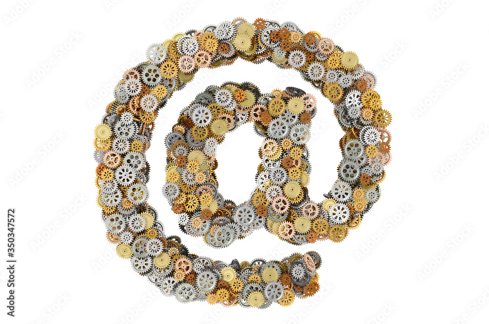 Obraz premium E-mail, at sign from cogwheels, 3D rendering