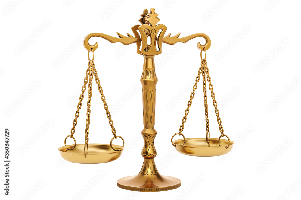 Scales of Justice closeup, 3D rendering Scales of Justice closeup, 3D rendering