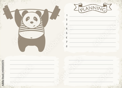 Vector Panda sports. Workout planner, fitness planner, printable planner kit, workout tracker printable.