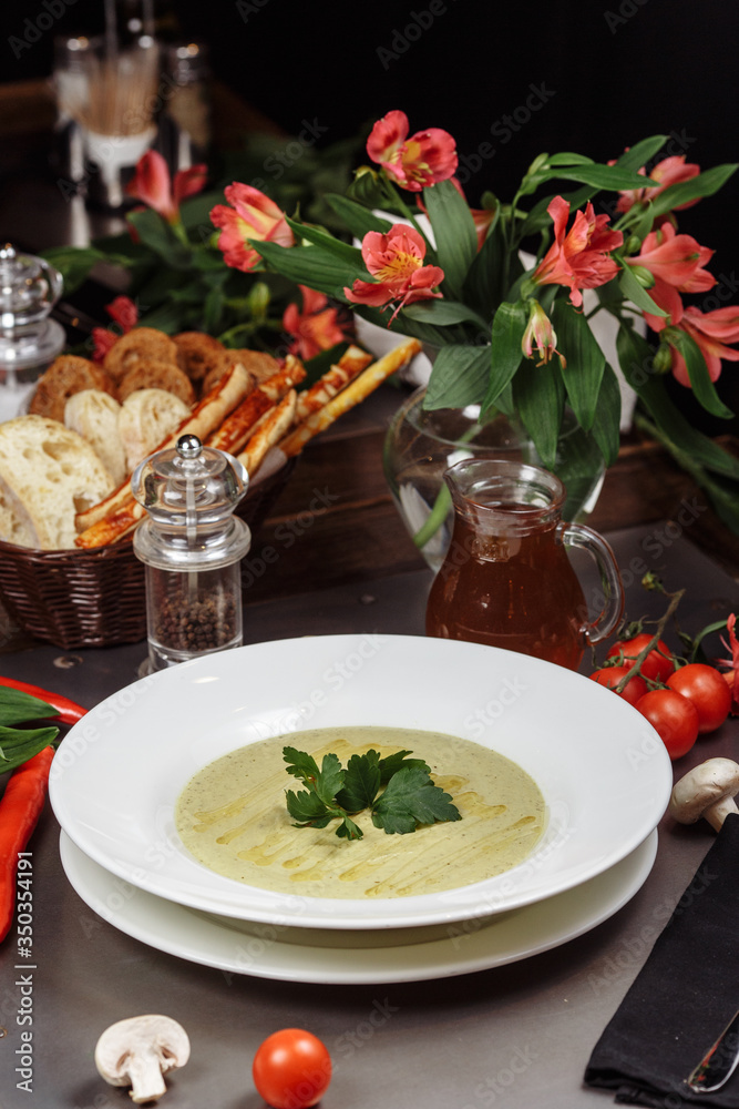 delicious cream soup of zucchini. Easy summer diet dish.