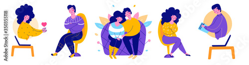 Modern family psychotherapy, vector flat cartoon illustration.