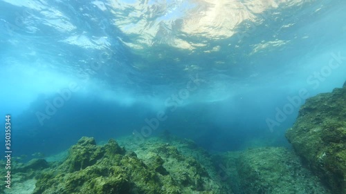 Wallpaper Mural  sea scenery rocks with algae the waves hiting and the fish around underwater slow mediterranean Torontodigital.ca