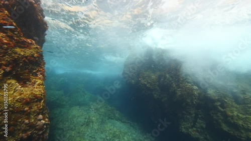 Wallpaper Mural  sea scenery rocks with algae the waves hiting and the fish around underwater slow mediterranean Torontodigital.ca