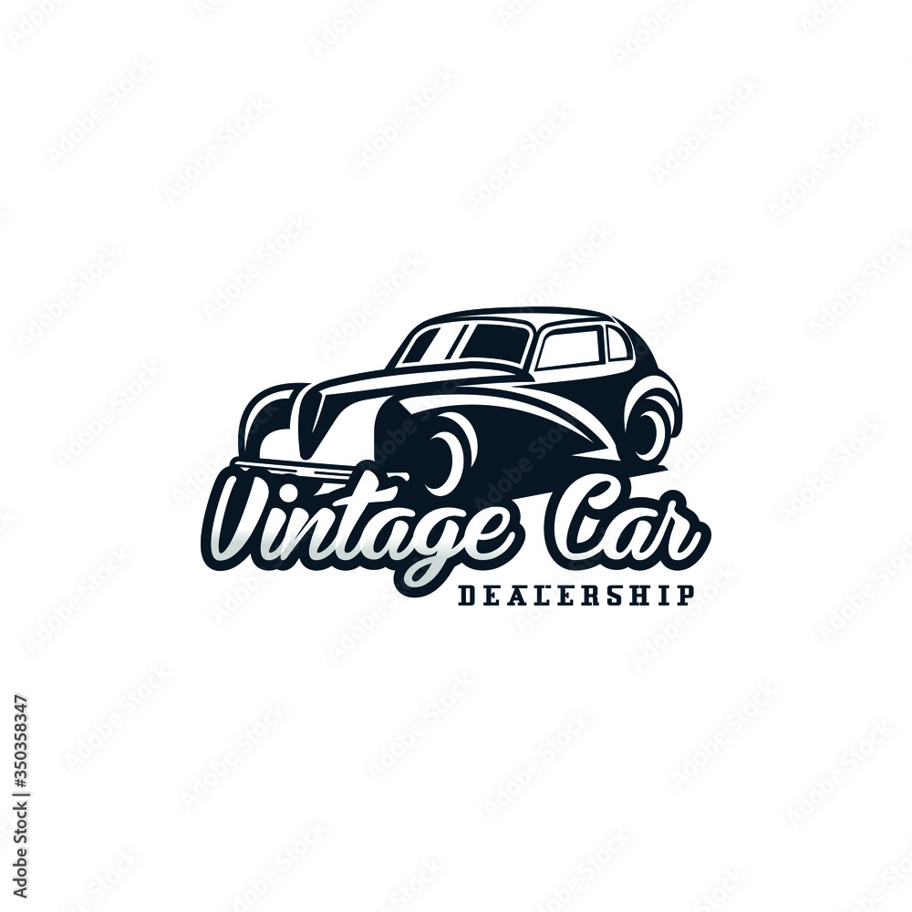 Classic/vintage car vector design inspiration. Auto car logo design template. Classic vehicle symbol logotype. A classic car symbol silhouette. Vintage car simple line art logo.