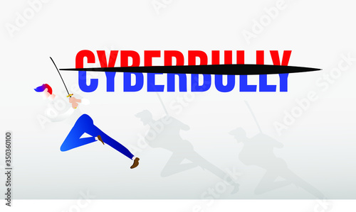 Vector of cyber bully concept winner, character of Teenage cutting Cyber bully text.brave teenage win the cyber bully.good social network community ,people passing the cyber bully.