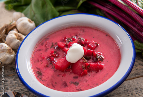 Canvas Print Tasty homemade beetroot soup close up