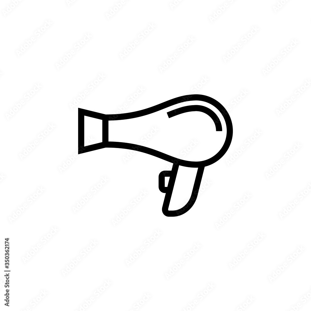 Blow dryer vector icon in outline, linear style isolated on white background Blow dryer vector icon in outline, linear style isolated on white background