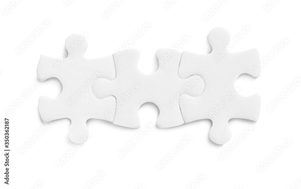 Blank puzzle pieces isolated on white, top view Blank puzzle pieces isolated on white, top view