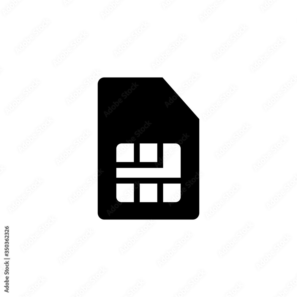 Sim vector icon in black flat shape design isolated on white background Sim vector icon in black flat shape design isolated on white background