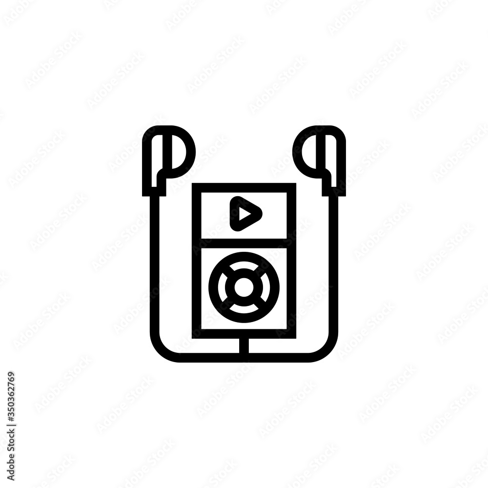 Portable music player vector icon in outline, linear style isolated on white background Portable music player vector icon in outline, linear style isolated on white background