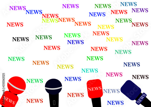 Audio correspondent microphone for interviewing in the news. TV news. Press conference. Freedom of speech. Mass media. Voice recording by microphone. Audio technology.