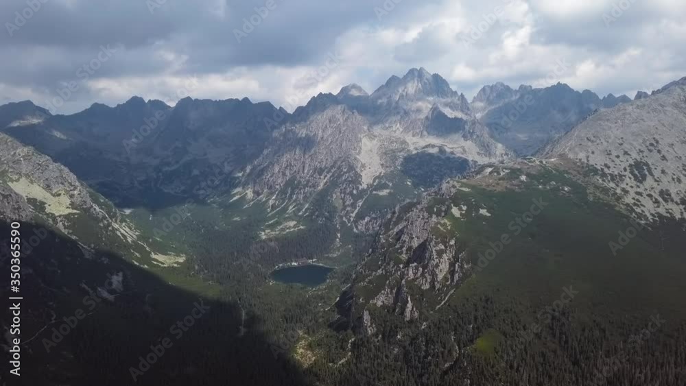 Aerial view of Popradske pleso lake in Mengusovska dolina valley in High Tatras mountains, Slovakia Aerial view of Popradske pleso lake in Mengusovska dolina valley in High Tatras mountains, Slovakia