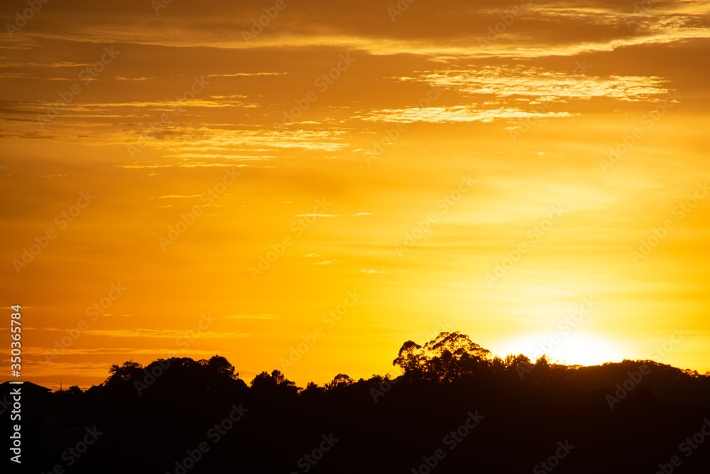 nascer do sol com silhueta de árvores e montanhas nascer do sol com silhueta de árvores e montanhas