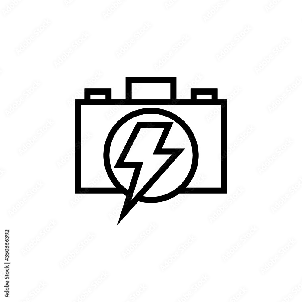 Blitz flash vector icon camera in outline, linear style isolated on white background Blitz flash vector icon camera in outline, linear style isolated on white background