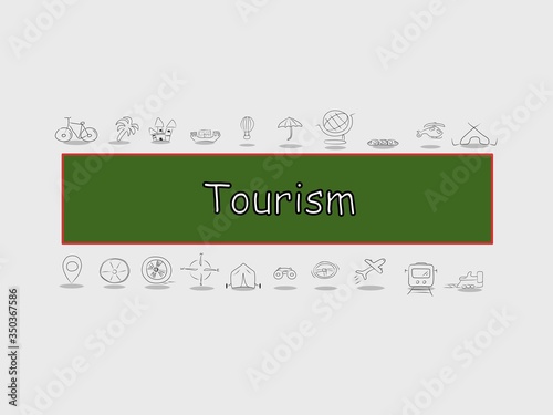 Tourism vector icon set. Thin simple collection voyage illustration black