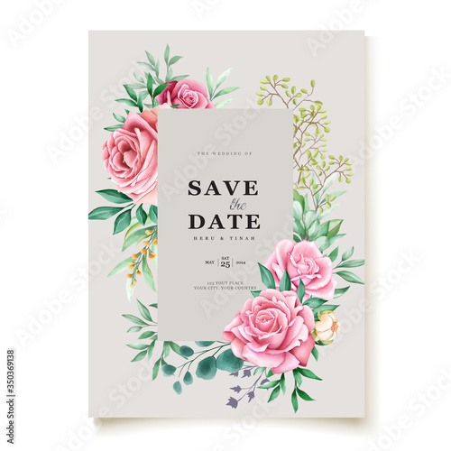 beautiful wedding invitation card with watercolor floral wreath