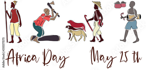 May 25 is Africa Day: Illustration to Celebrate with Traditional People Working in Tradition Roles from African continent.