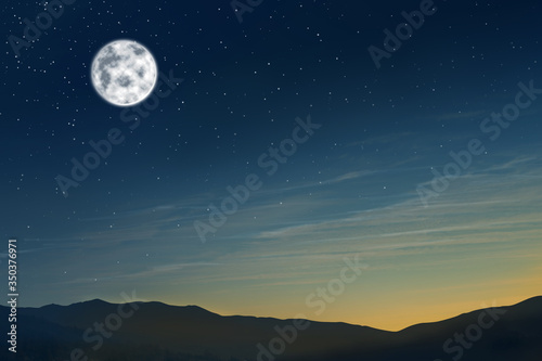 Beautiful landscape with full moon in night sky © New Africa