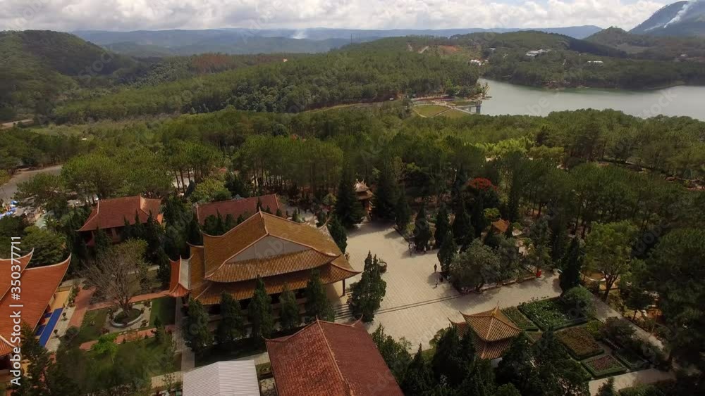 Aerial view of Truc Lam Temple in Dalat, Lam Dong, Vietnam.A Zen Buddhist temple