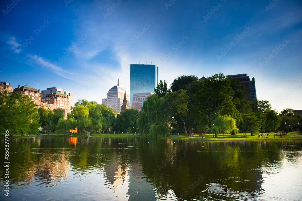 Skyline view of Boston, Massachusetts, from the Public Garden. Skyline view of Boston, Massachusetts, from the Public Garden.
