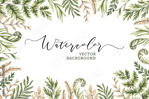 Botanical watercolor clipart. Set of Green leaves  fern  herbs and branches. Vector illustrations. Floral Design elements. Perfect for wedding invitations  greeting cards  blogs  posters  logo