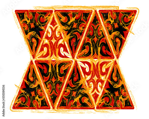 Abstrakt Vonster Muster - Stammesfarben gelb, orange, rot, schwarz