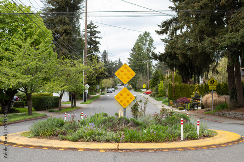 Traffic circle on a residential street