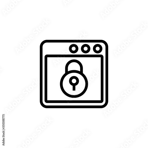 Data window lock symbol with a key icon in linear, outline icon isolated on white background