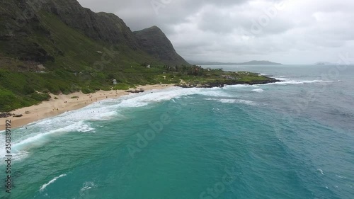 Surfers on Makapuu Beach Oahu  Hawaii Drone Video photo