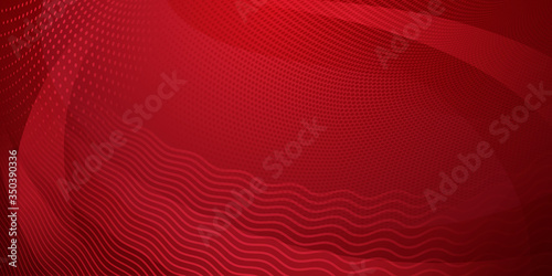 Abstract background made of halftone dots and curved lines in red colors