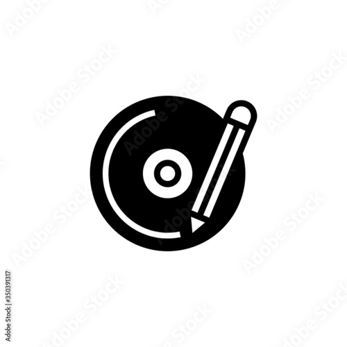 Cd writer icon vector in black solid flat design icon isolated on white background