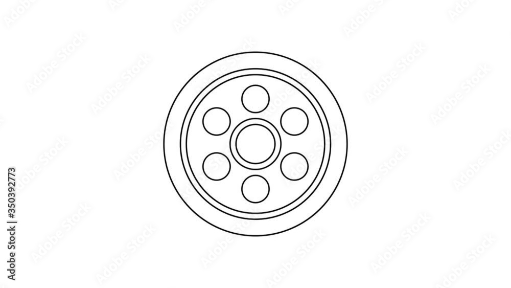 Black line Alloy wheel for a car icon isolated on white background. 4K Video motion graphic animation Black line Alloy wheel for a car icon isolated on white background. 4K Video motion graphic animation