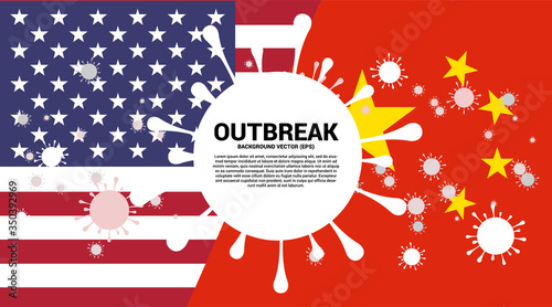 Outbreak virus on America and China flag. Concept for biochemical hazard and virus protection situation