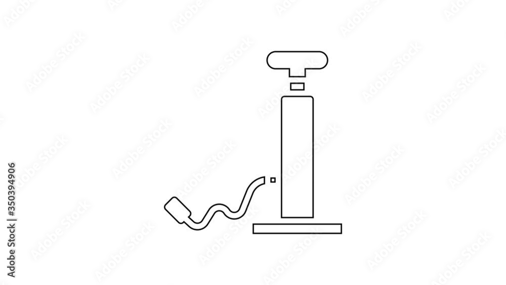 Black line Car air pump icon isolated on white background. 4K Video motion graphic animation Black line Car air pump icon isolated on white background. 4K Video motion graphic animation