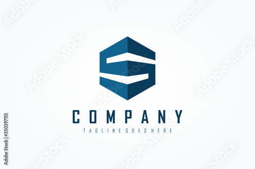 Hexagonal Initial Letter S Logo. Blue Geometric Shape Style isolated on White Background. Usable for Business and Building Logos. Flat Vector Logo Design Template Element.