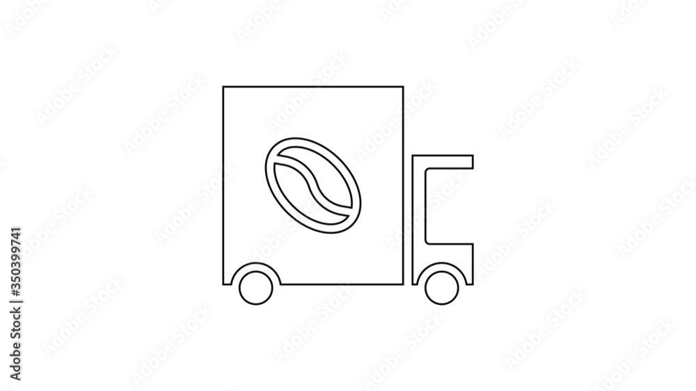 Black line Coffee street truck machine icon isolated on white background. Delivery coffee. 4K Video motion graphic animation Black line Coffee street truck machine icon isolated on white background. Delivery coffee. 4K Video motion graphic animation