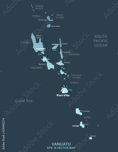 vanuatu map. detailed oceania countries vector map. 