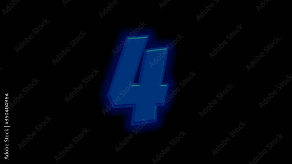 Number 4 blue neon sign.Neon light shining and glowing on black background Number 4 blue neon sign.Neon light shining and glowing on black background