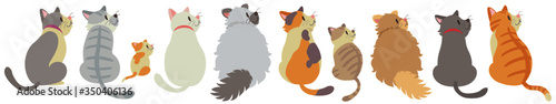 Cute cats sitting and looking sideways on white background. Vector illustration in flat cartoon style.