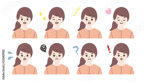女性 表情 イラスト セット