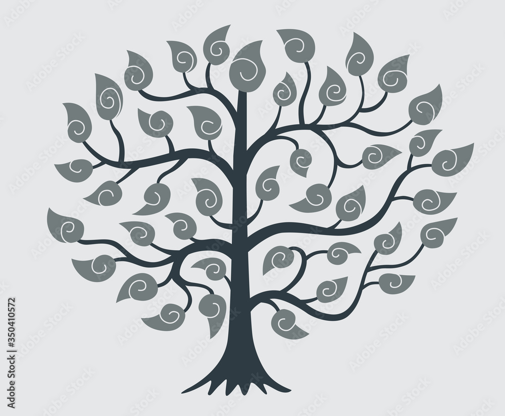 Drawn decorative tree. Vector graphics. Gray colors