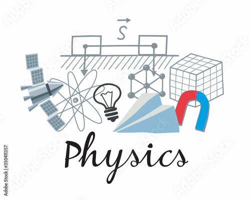 Physics Icon. A set of subjects for designating school discipline. Vector color graphics